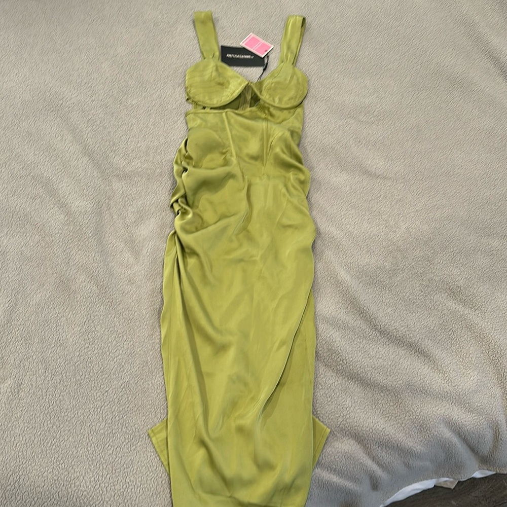 Pretty Little Thing Olive Satin Midi Dress